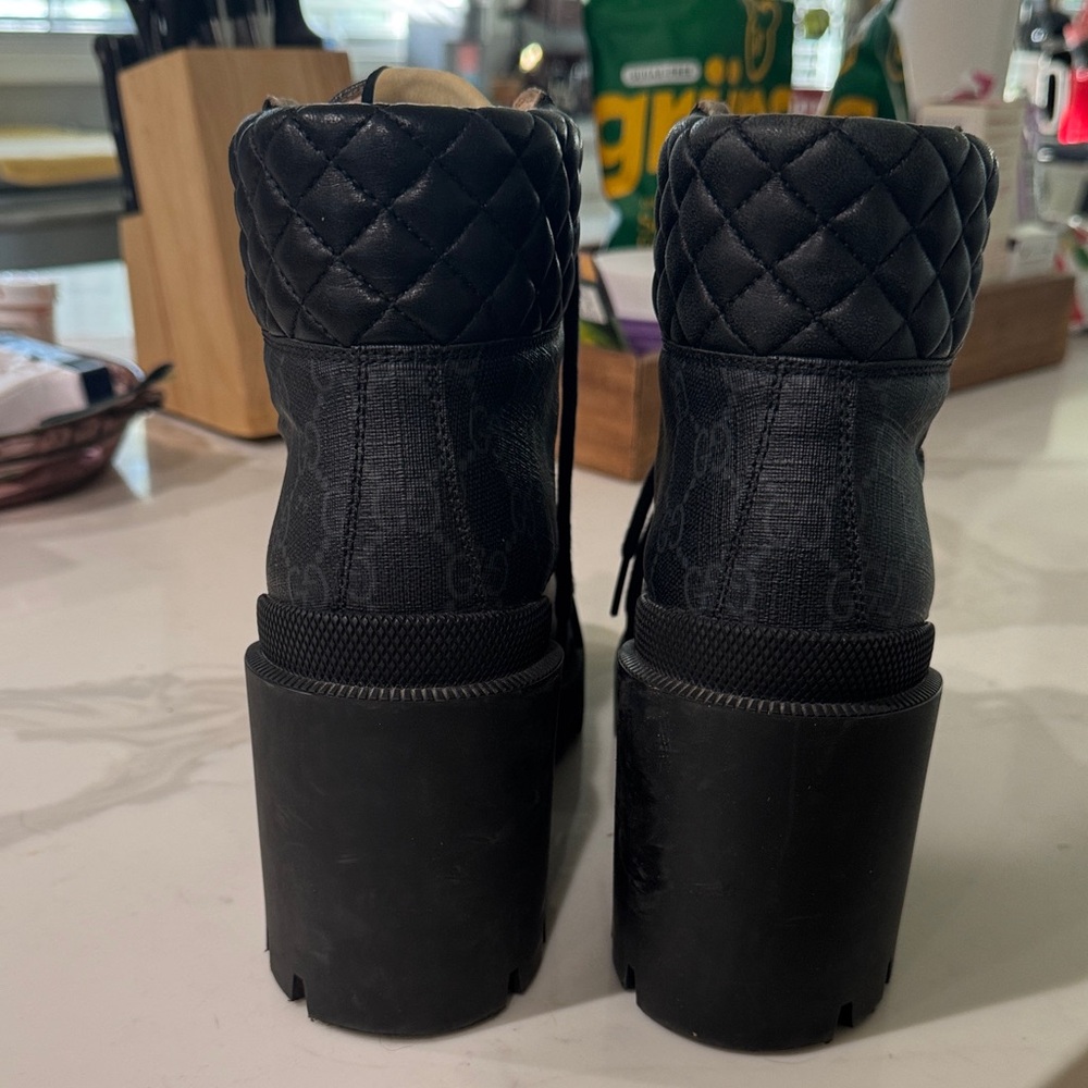 Gucci Women's Black Quilted Lace-Up Boots - Picture 2 of 7